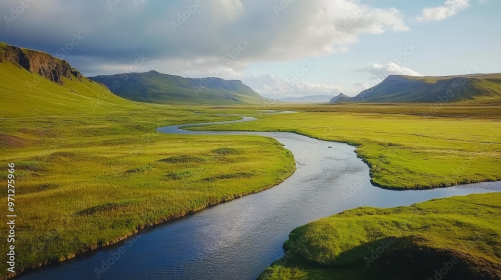 Fototapeta premium Icelandic rivers and hills landscape