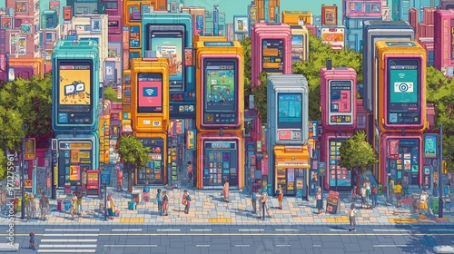 Vibrant City Street Scene, Pop Art Style