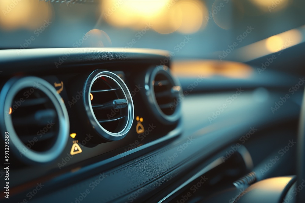 Bokeh Background: Dashboard Air Vents in Modern Car Bokeh Background: Dashboard Air Vents in Modern Car