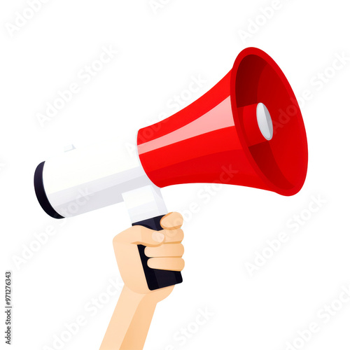 A hand holds red and white megaphone