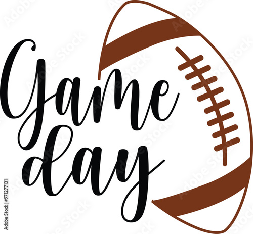 Game Day football typography design on plain white transparent isolated background for card, shirt, hoodie, sweatshirt, apparel, card, tag, mug, icon, poster or badge