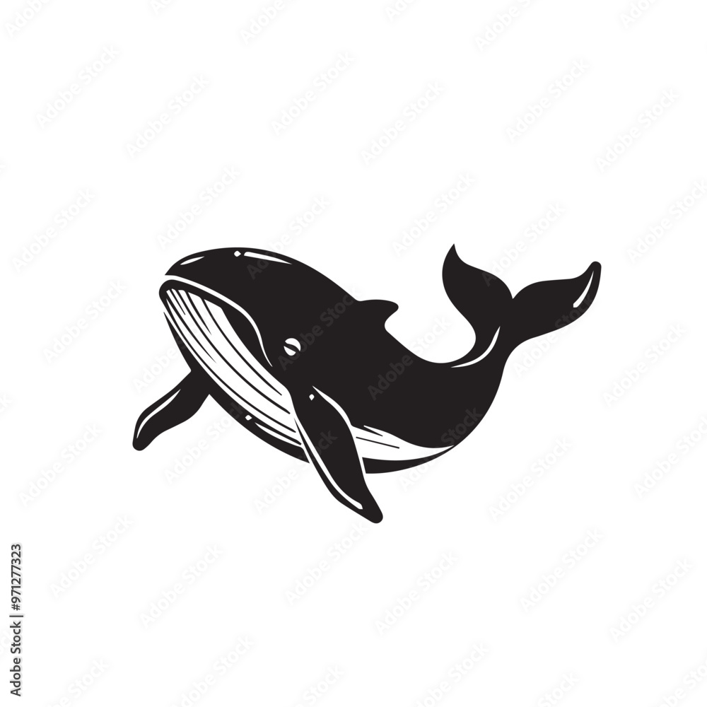 Fototapeta premium Whale in cartoon, doodle style . Image for t-shirt, web, mobile apps and ui. Isolated 2d vector illustration in logo, icon, sketch style, Eps 10, black and white. AI Generative