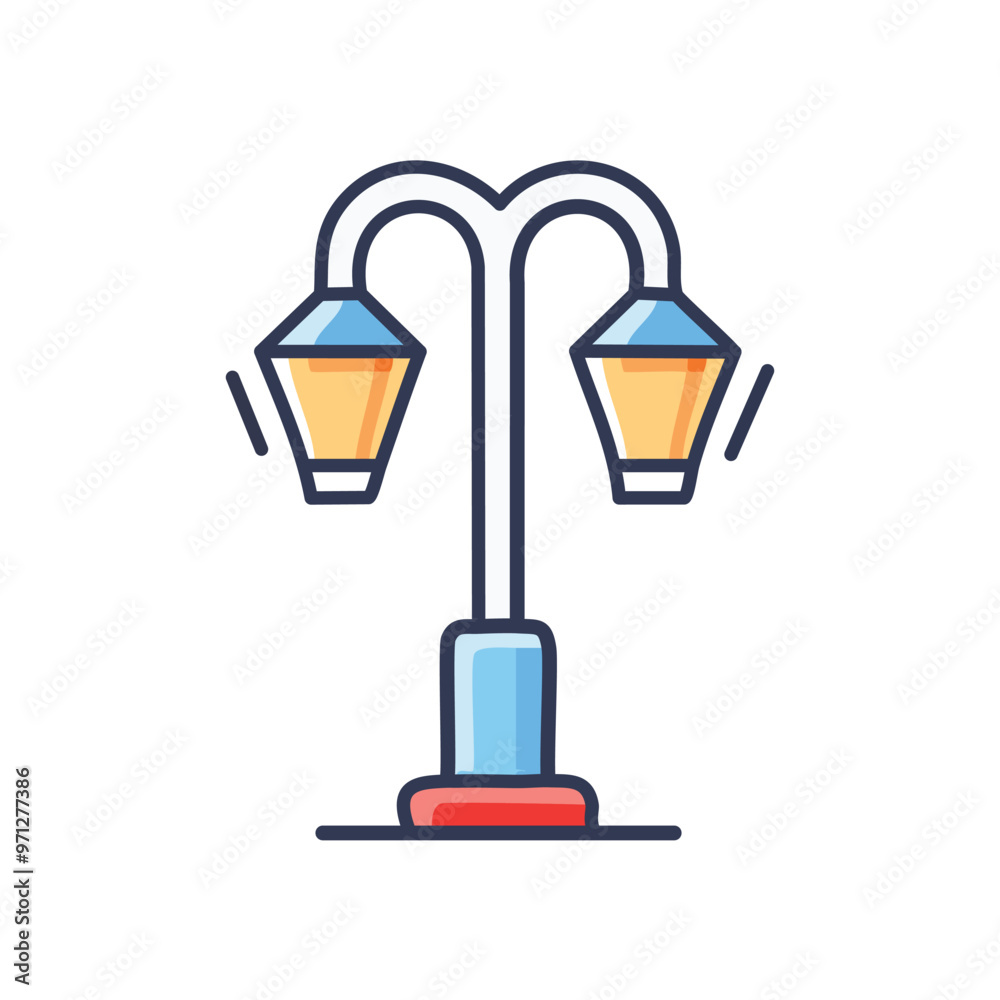 Double street lamp. Classic street lamp with two lights, ideal for illuminating pathways, parks, and urban landscapes. Double street lamp. Classic street lamp with two lights, ideal for illuminating pathways, parks, and urban landscapes.