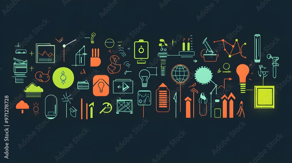 Obraz premium Clean tech icons arranged symmetrically on a smooth, matte background