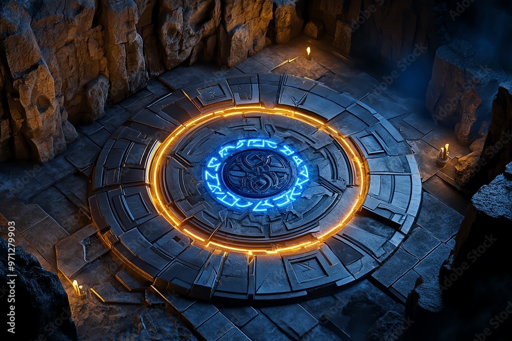 Obraz premium A dungeon filled with ancient machines, powered by long-forgotten magic, which spring to life as intruders enter