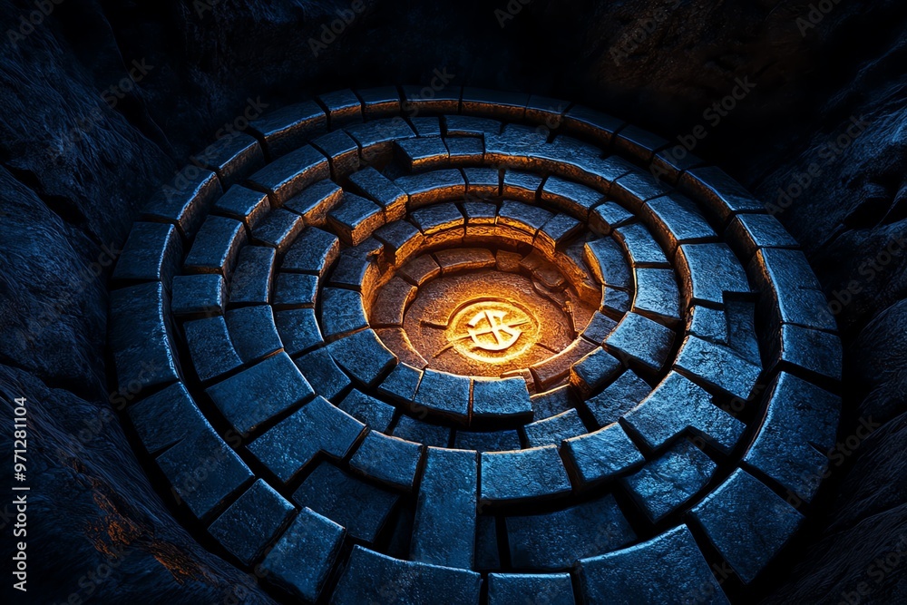 Fototapeta premium A dungeon room thatâ€™s an illusion, where adventurers think theyâ€™ve reached the exit, only to find theyâ€™ve been walking in circles