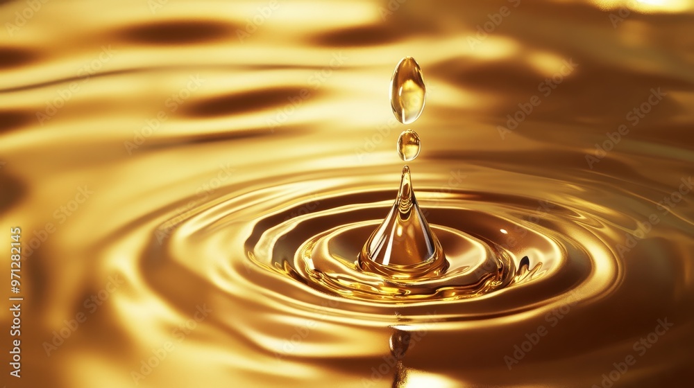 Golden Water Drop 3D Rendering with Fluid Motion and Reflective Qualities Golden Water Drop 3D Rendering with Fluid Motion and Reflective Qualities
