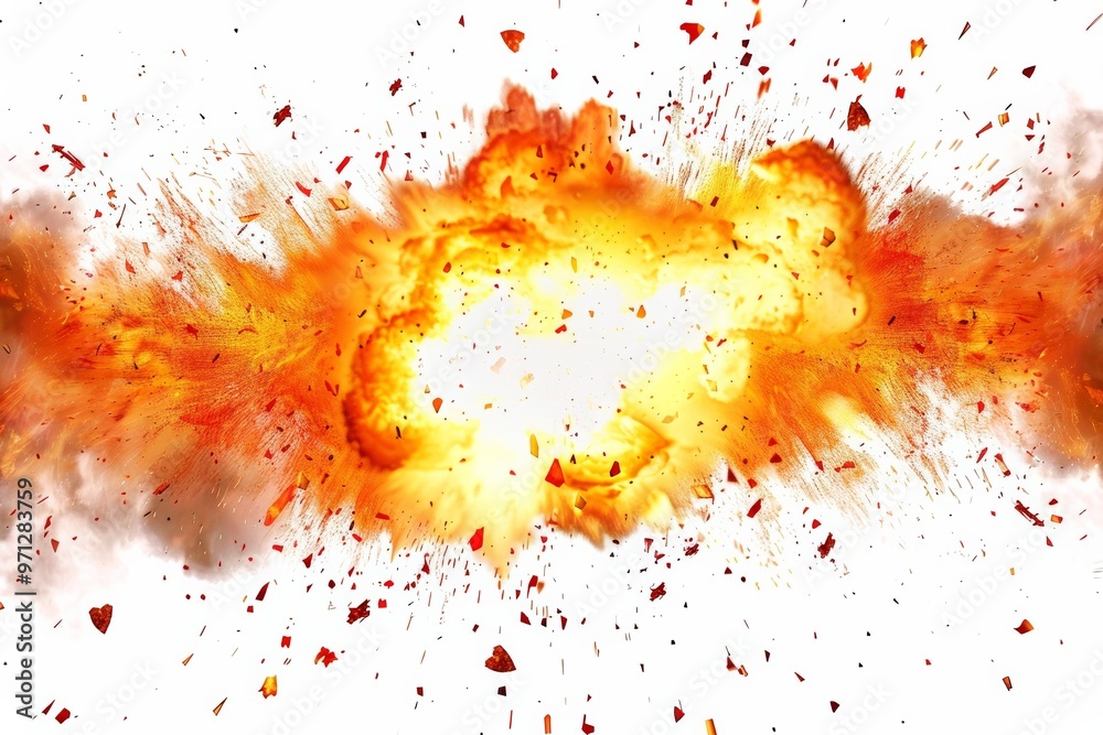 Fiery blast border isolated on white, designed for powerful design statements