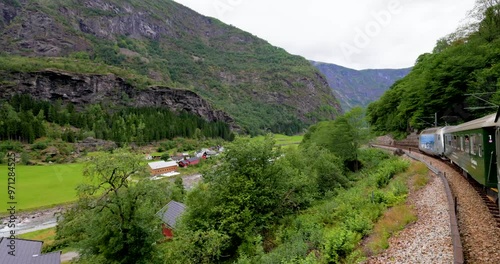 View of the surrounding landscape from the Flam railway (Flåmsbana) to Myrdal, Norway