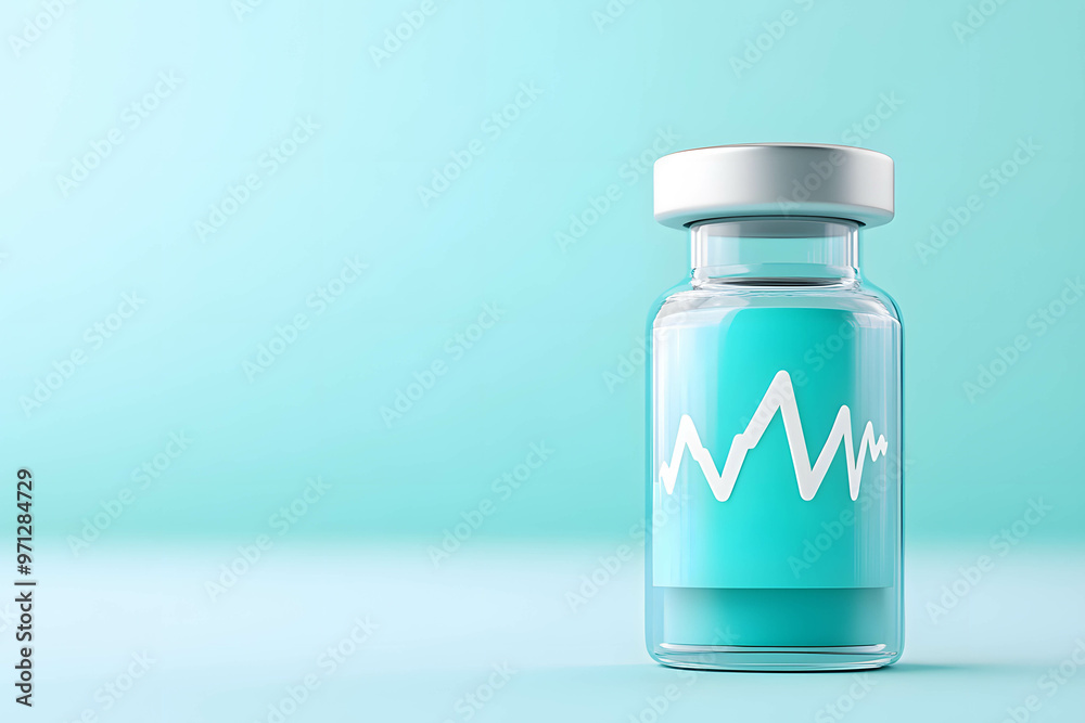 Obraz premium Vaccination and prevention of dangerous diseases. Using modern technology and AI in conjunction with medicine. 3D illustration of a vaccine bottle with white vital signs.