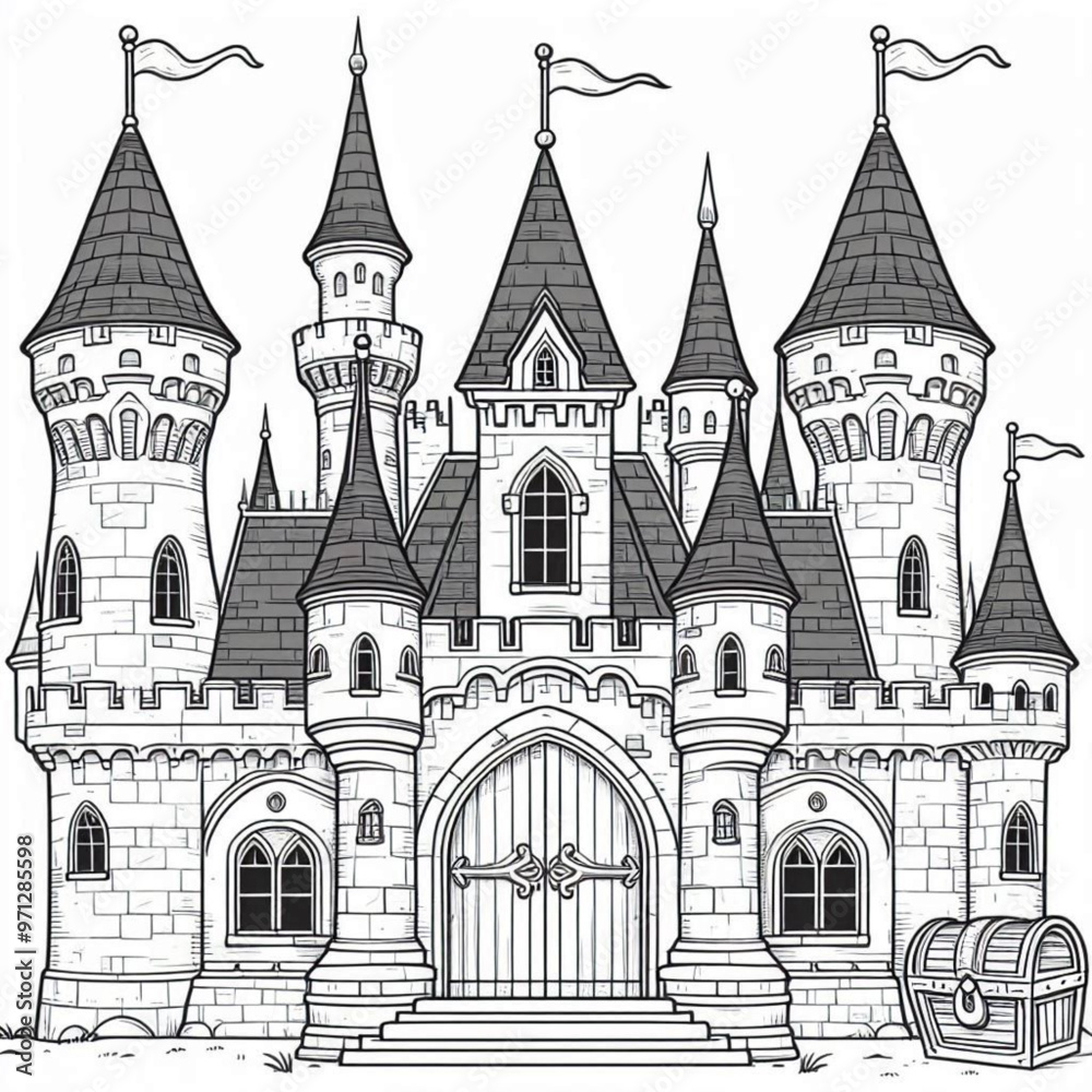 Obraz premium Intricate Fairytale Castle Illustration Perfect for Coloring Book Pages Design