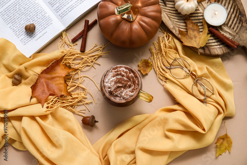 Autumn composition with cup...