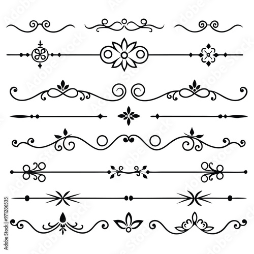Elegant divider ornaments vector illustration featuring intricate designs perfect for borders, invitations, and decorative projects.