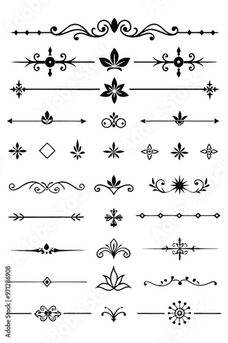 Elegant divider ornaments vector illustration featuring intricate designs perfect for borders, invitations, and decorative projects.