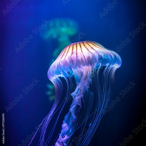 Glowing jellyfish underwater - steady, close up photo