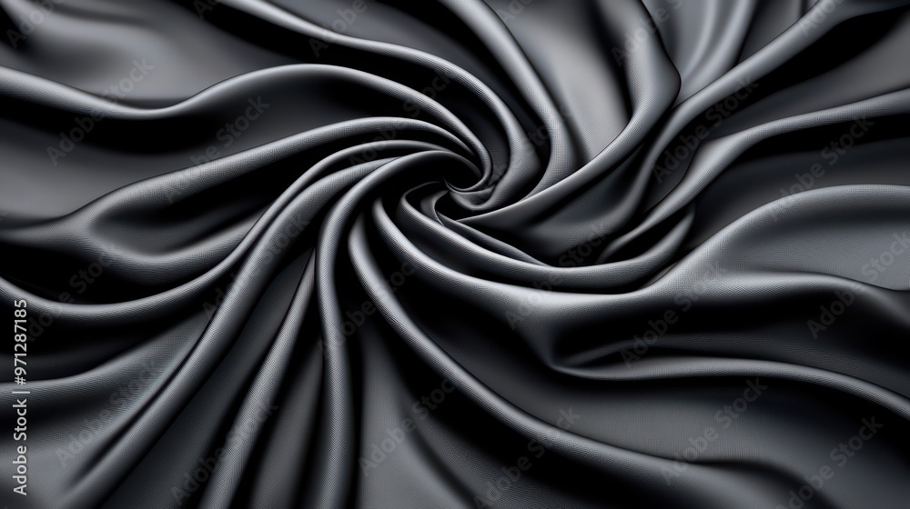 Fototapeta premium Elegant black satin fabric with a smooth, swirling texture perfect for fashion and textile backgrounds.