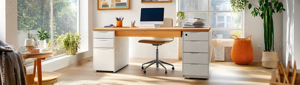 Modern Home Office Workspace with Natural Light. Modern Home Office Workspace with Natural Light.