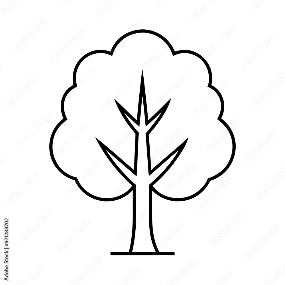 Tree line art silhouette with white background Tree line art silhouette with white background