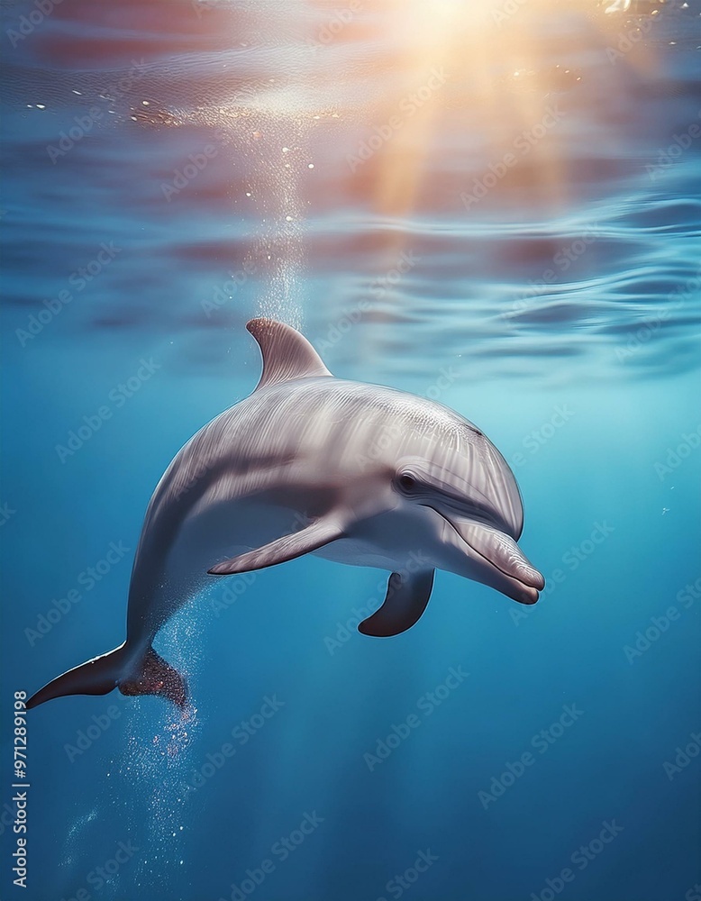 Fototapeta premium close-up dolphin that floats gently in the ocean using delicate lines to create a sense of lightness and elegance