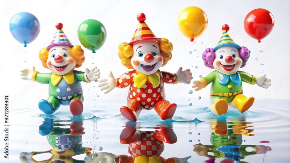 Obraz premium Colorful Toy Clowns with Balloons on Water