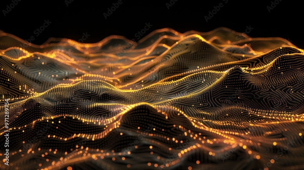 Obraz premium Abstract Digital Landscape with Glowing Lines