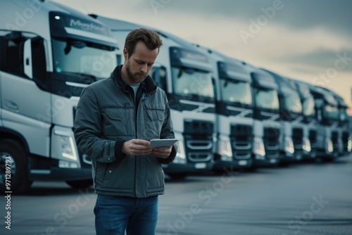 Modern Truck Fleet with Driver Consulting Tablet