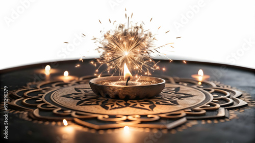 3D Isolated Rangoli Design with Sparkler Lines - Elegant Minimalistic Vector on White Background, Celebrating Cultural Festivity