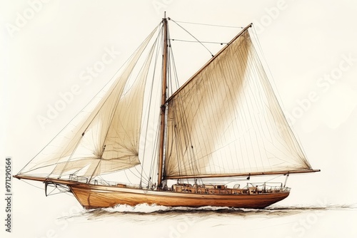 Illustration of Elegant Vintage Sailing Ship Gliding