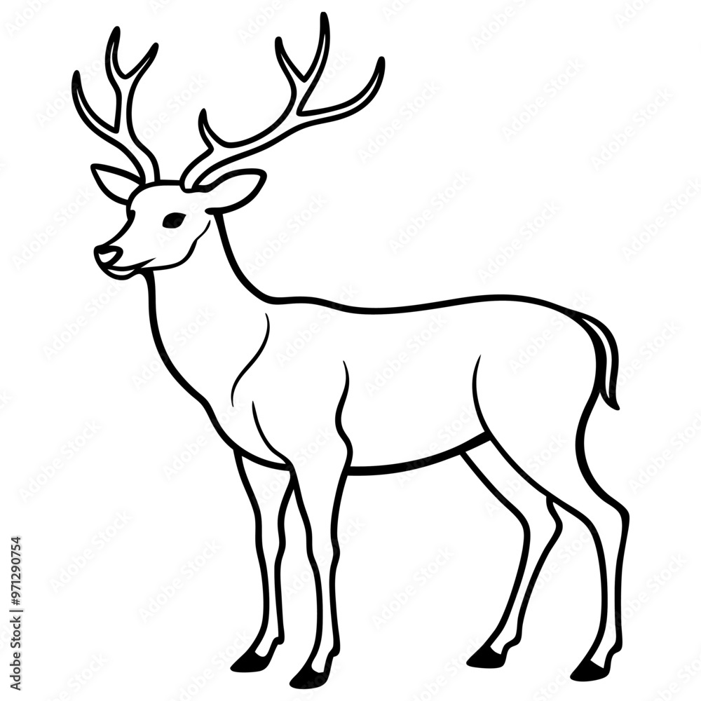 Hand draw Deer vector, line art, silhouette ,black and white Hand draw Deer vector, line art, silhouette ,black and white