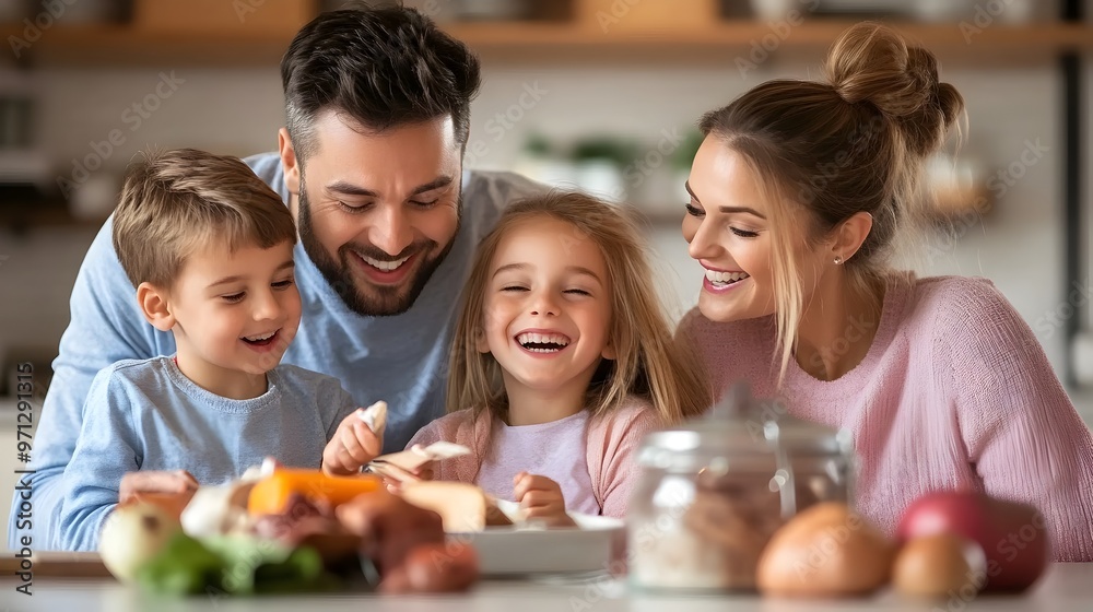 Family Practicing Money Saving Habits Together at Dining Table Family Practicing Money Saving Habits Together at Dining Table