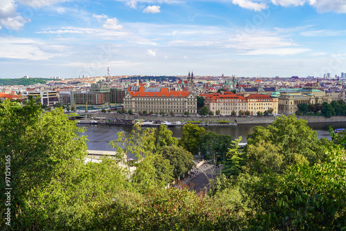 panoramic cityscape of Prague from Letna Hill park