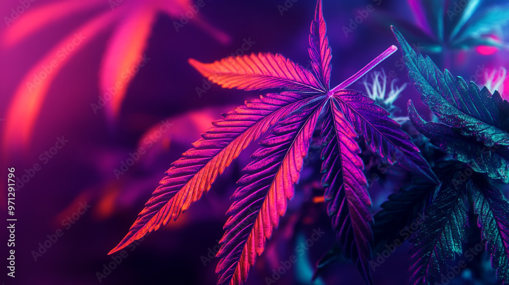 cannabis leaf with neon-color cannabis leaf with neon-color