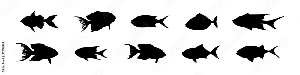 Obraz premium Set Fish silhouette. Good use for symbol, logo, web icon, mascot, sign, or any design