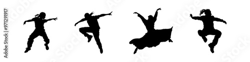 Black vector silhouette of a professional dancer in mid-performance