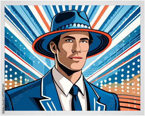 Artistic Retro Style Man with Hat Vector Illustration