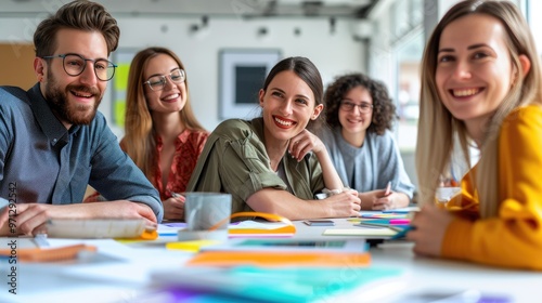 Cheerful Coworkers Participating in Productive Office Workshop