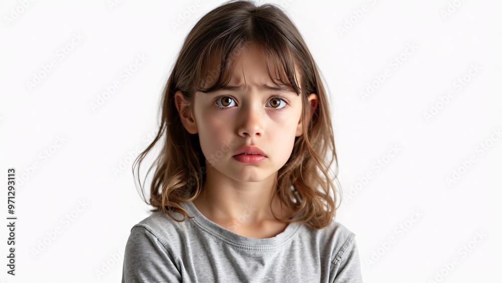 SAD FACE OF YOUNG KID ISOLATED IN WHITE BACKGORUND SAD FACE OF YOUNG KID ISOLATED IN WHITE BACKGORUND