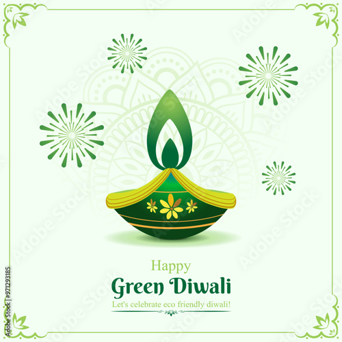 Vector illustration of Happy Green Diwali social media feed template