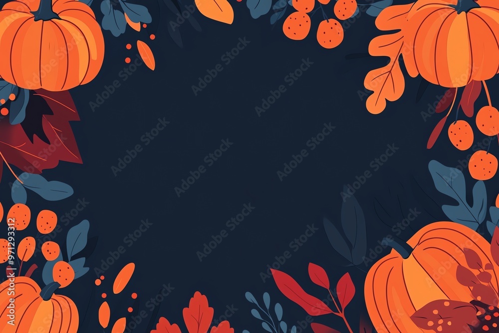 Autumnal pumpkin and leaf border for Halloween design Autumnal pumpkin and leaf border for Halloween design