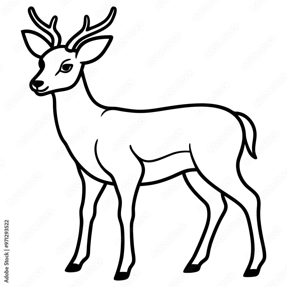 Hand draw Deer vector, line art, silhouette ,black and white Hand draw Deer vector, line art, silhouette ,black and white