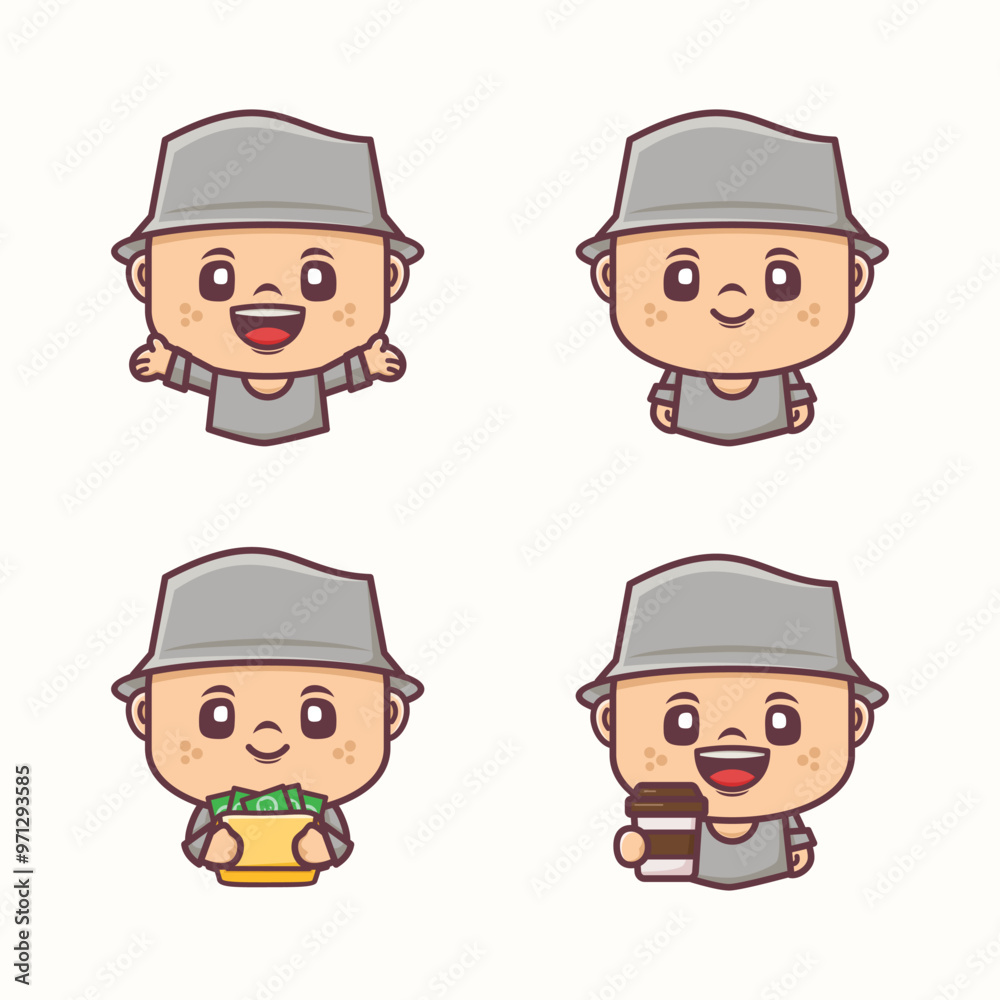 set of cartoon character designs with different poses and expressions set of cartoon character designs with different poses and expressions