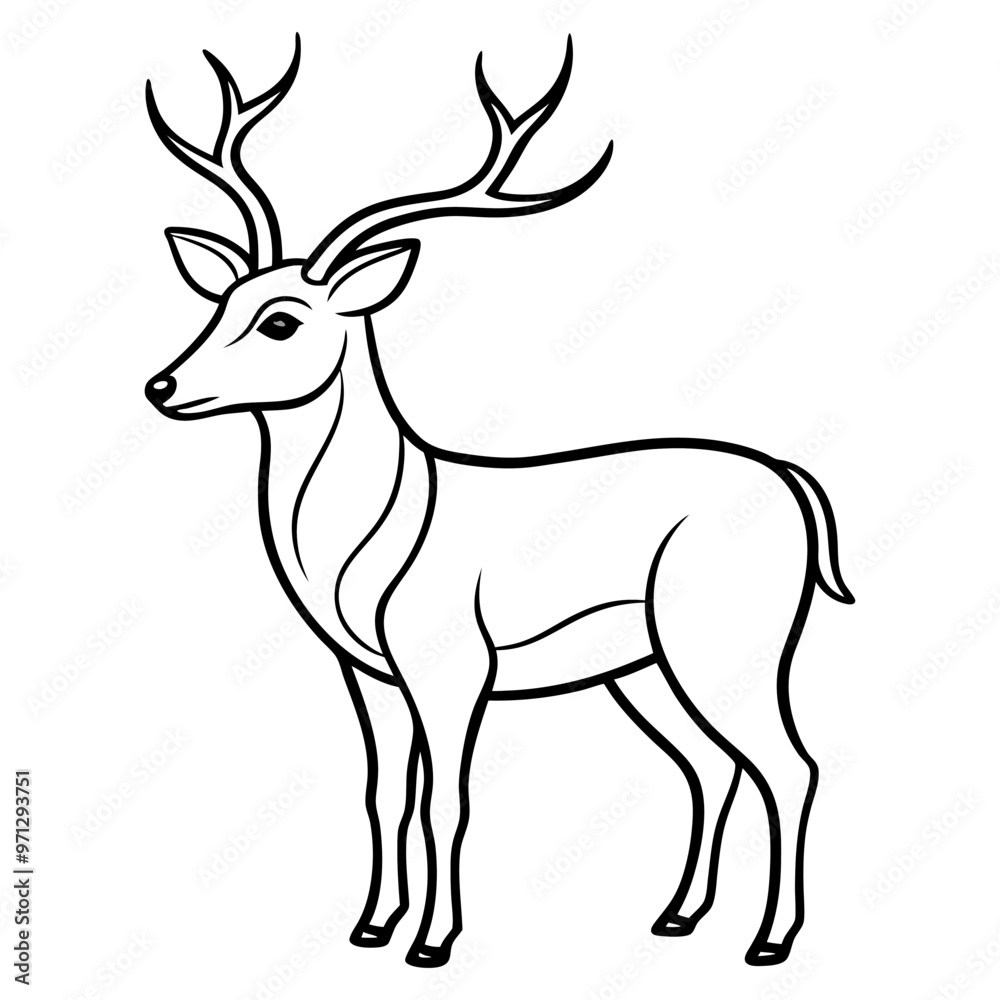 Hand draw Deer vector, line art, silhouette ,black and white Hand draw Deer vector, line art, silhouette ,black and white