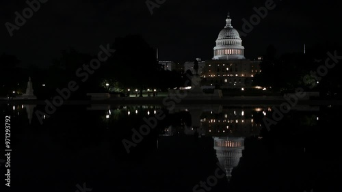 United States Capitol and reflecting pool at night
