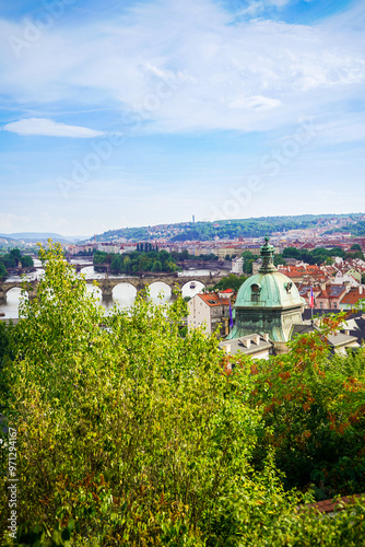 panoramic cityscape of Prague from Letna Hill park