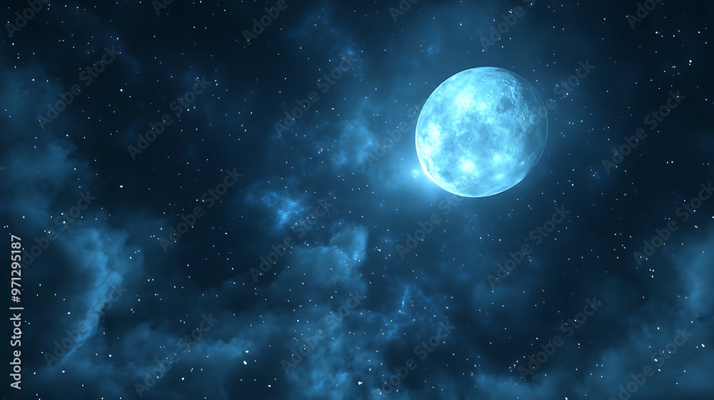 Fototapeta premium A Beautiful Night Sky with a Full Moon and Twinkling Stars
