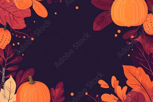 Autumnal pumpkin and leaf border for Halloween design