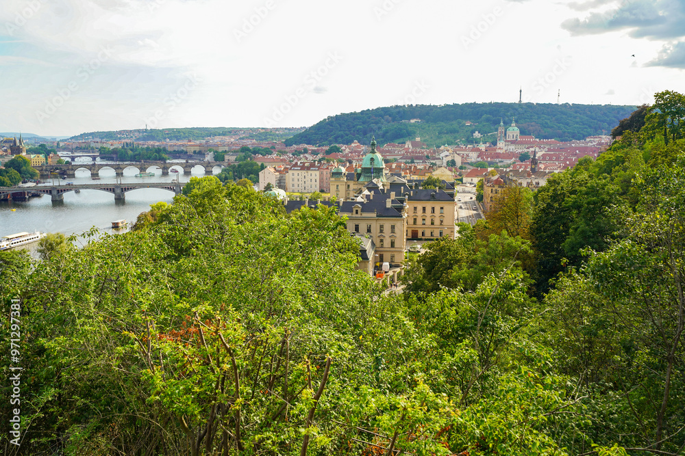 panoramic cityscape of Prague from Letna Hill park panoramic cityscape of Prague from Letna Hill park