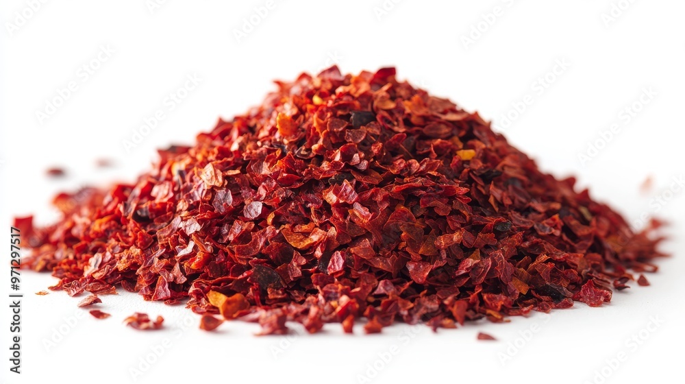 Pile of Red Chili Flakes on a Clean Surface Ready for Use in Culinary Dishes and Recipes Pile of Red Chili Flakes on a Clean Surface Ready for Use in Culinary Dishes and Recipes