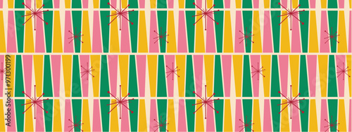 50s Mid Century Modern Seamless Pattern, Vector Pattern