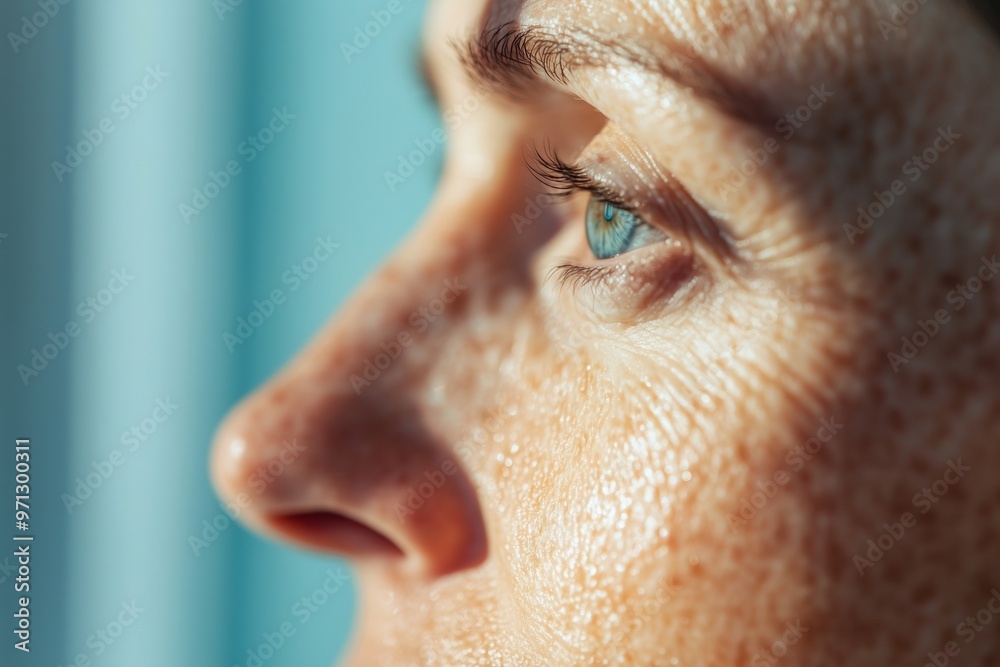 Portrait of an adult woman, facial wrinkles. Concept of rejuvenation, moisturising and cosmetic services. Vision and ophthalmological services with copy space for text. For design, ad, banner, Mockup Portrait of an adult woman, facial wrinkles. Concept of rejuvenation, moisturising and cosmetic services. Vision and ophthalmological services with copy space for text. For design, ad, banner, Mockup